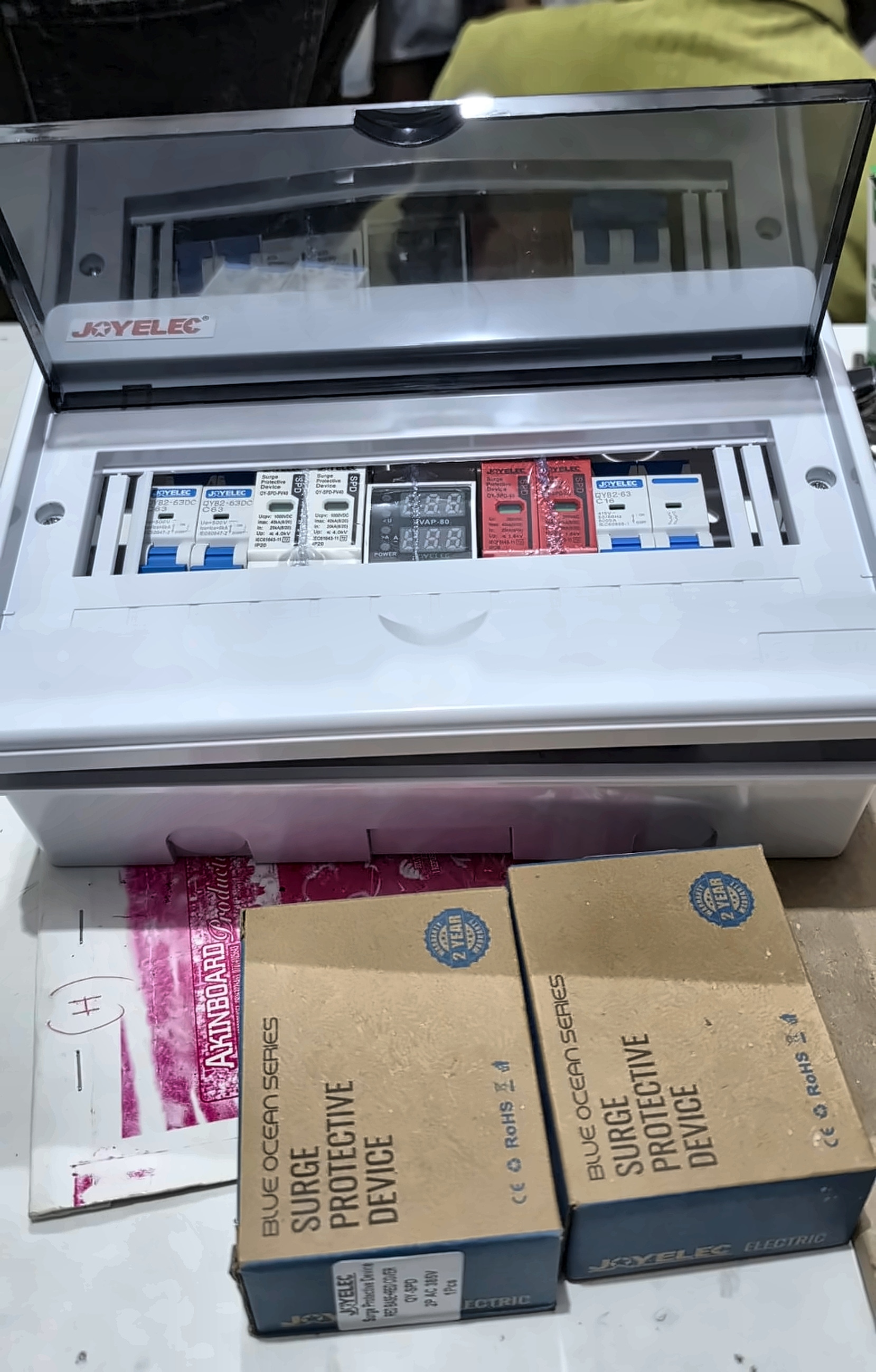 JOYELEC circuit breakers, surge protection devices and voltage protector photographed at Ventum